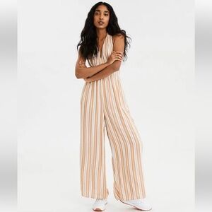 American Eagle Striped Halter Jumpsuit